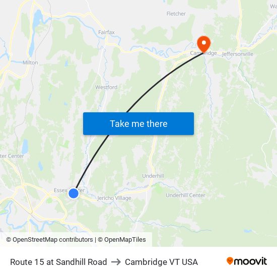 Route 15 at Sandhill Road to Cambridge VT USA map