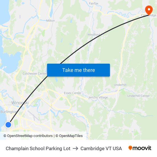 Champlain School Parking Lot to Cambridge VT USA map