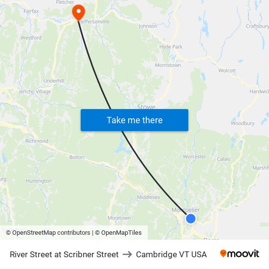 River Street at Scribner Street to Cambridge VT USA map