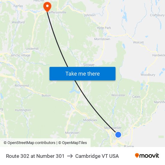 Route 302 at Number 301 to Cambridge VT USA map