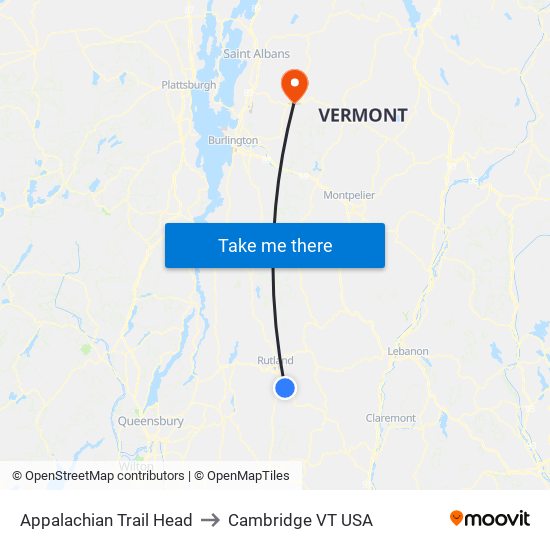 Appalachian Trail Head to Cambridge VT USA map