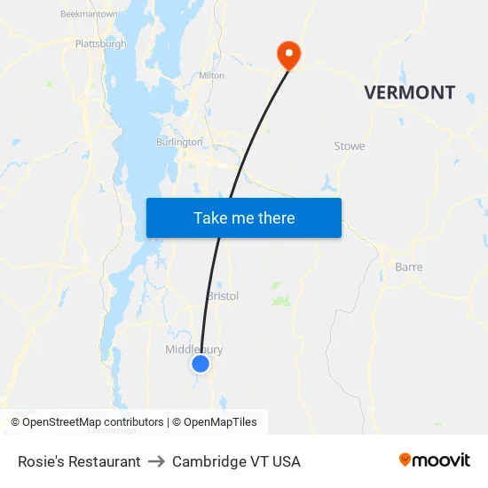 Rosie's Restaurant to Cambridge VT USA map