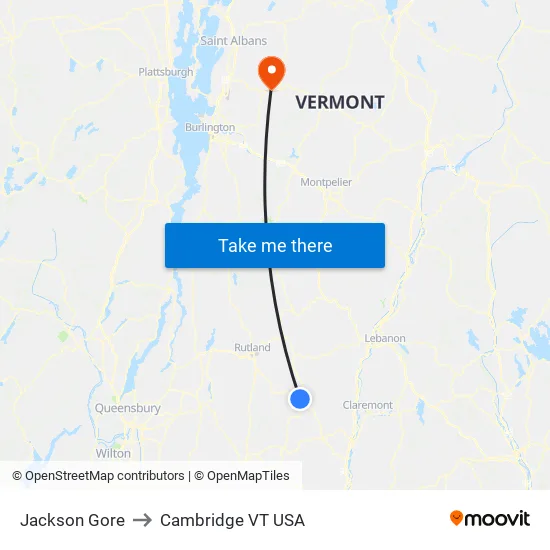 Jackson Gore to Cambridge VT USA map