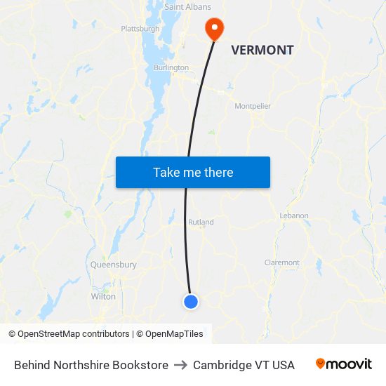 Behind Northshire Bookstore to Cambridge VT USA map