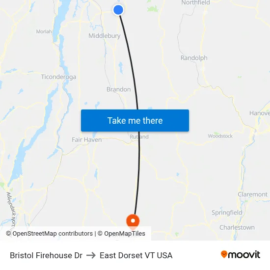 Bristol Firehouse Dr to East Dorset VT USA map