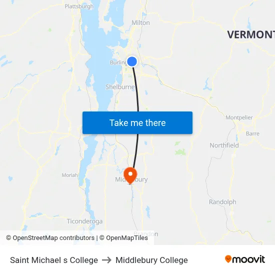 Saint Michael s College to Middlebury College map