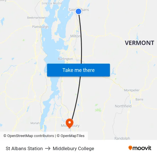 St Albans Station to Middlebury College map