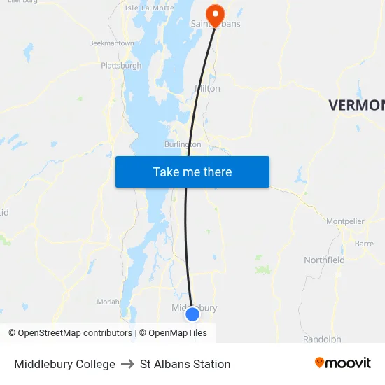 Middlebury College to St Albans Station map