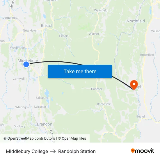 Middlebury College to Randolph Station map