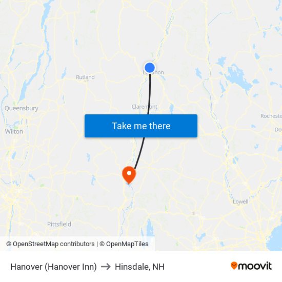 Hanover (Hanover Inn) to Hinsdale, NH map