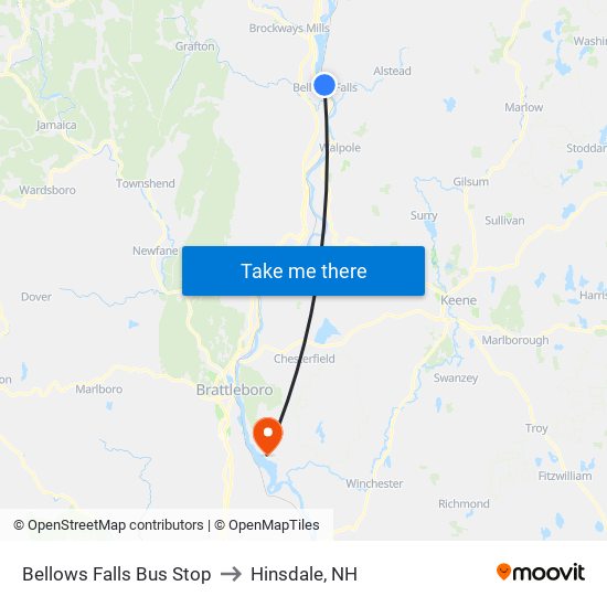 Bellows Falls Bus Stop to Hinsdale, NH map