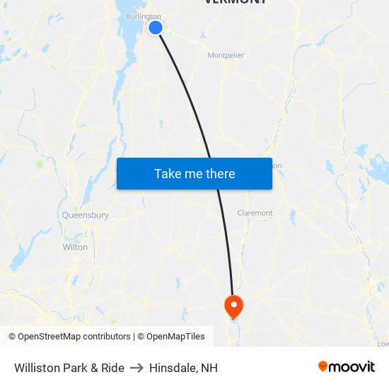 Williston Park & Ride to Hinsdale, NH map
