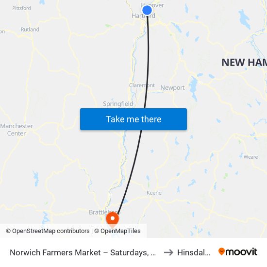 Norwich Farmers Market – Saturdays, May-Oct Only to Hinsdale, NH map