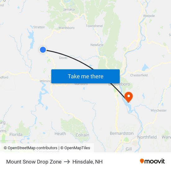 Mount Snow Drop Zone to Hinsdale, NH map