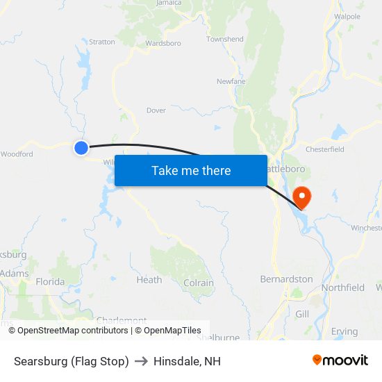 Searsburg (Flag Stop) to Hinsdale, NH map