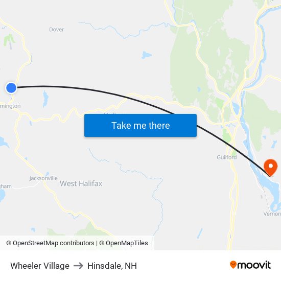 Wheeler Village to Hinsdale, NH map