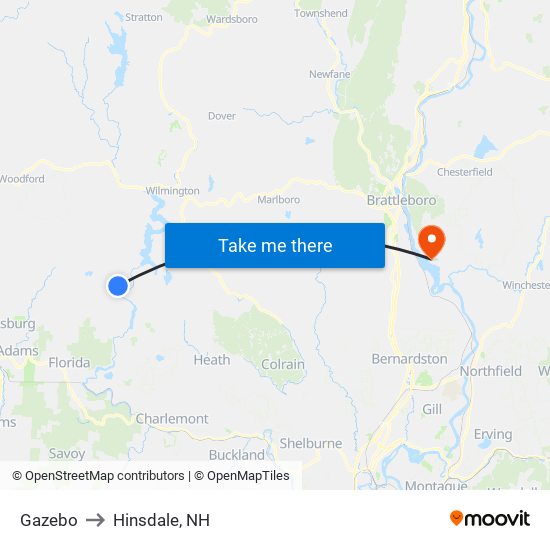 Gazebo to Hinsdale, NH map