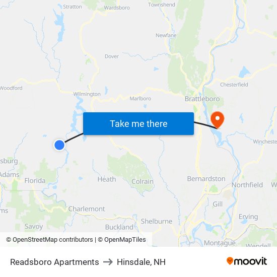 Readsboro Apartments to Hinsdale, NH map