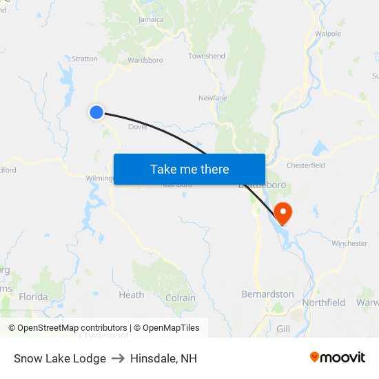 Snow Lake Lodge to Hinsdale, NH map