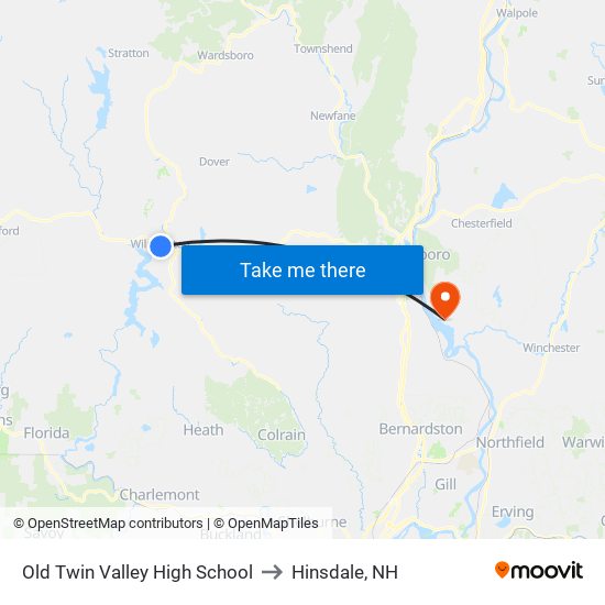 Old Twin Valley High School to Hinsdale, NH map