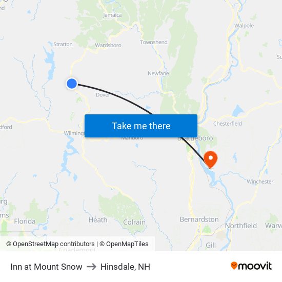 Inn at Mount Snow to Hinsdale, NH map