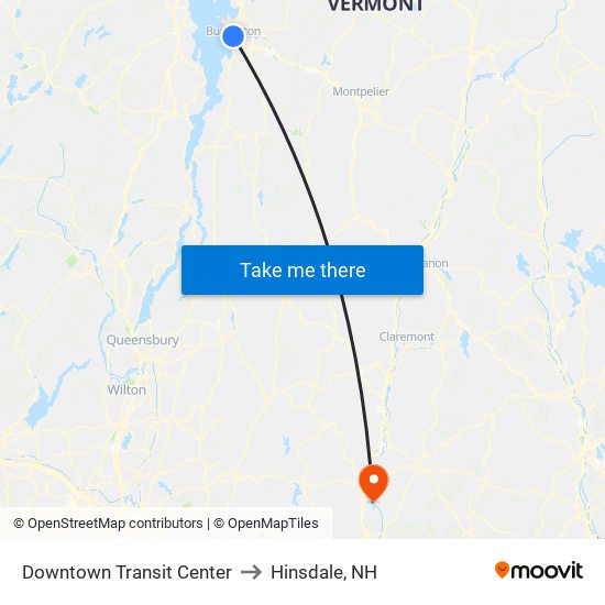 Downtown Transit Center to Hinsdale, NH map