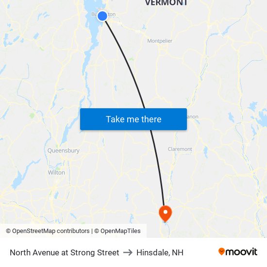 North Avenue at Strong Street to Hinsdale, NH map