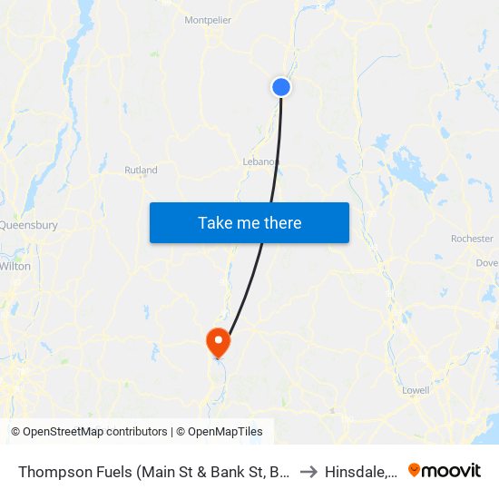 Thompson Fuels (Main St & Bank St, Bradford) to Hinsdale, NH map