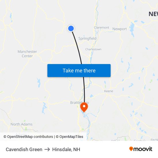 Cavendish Green to Hinsdale, NH map