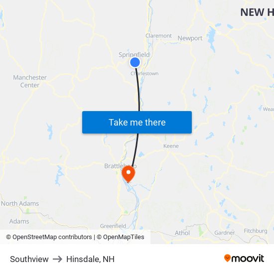 Southview to Hinsdale, NH map