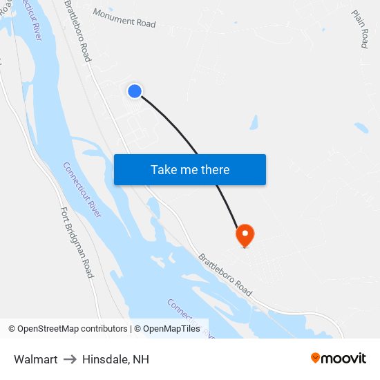 Walmart to Hinsdale, NH map