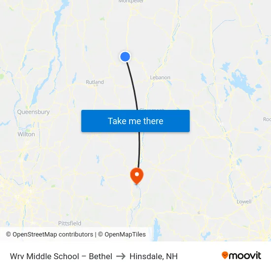 Wrv Middle School – Bethel to Hinsdale, NH map