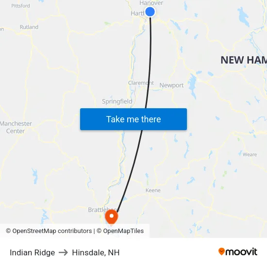 Indian Ridge to Hinsdale, NH map