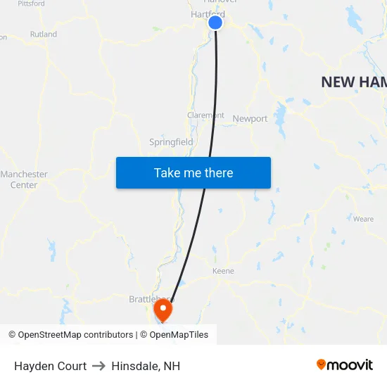 Hayden Court to Hinsdale, NH map
