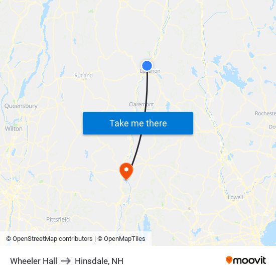 Wheeler Hall to Hinsdale, NH map