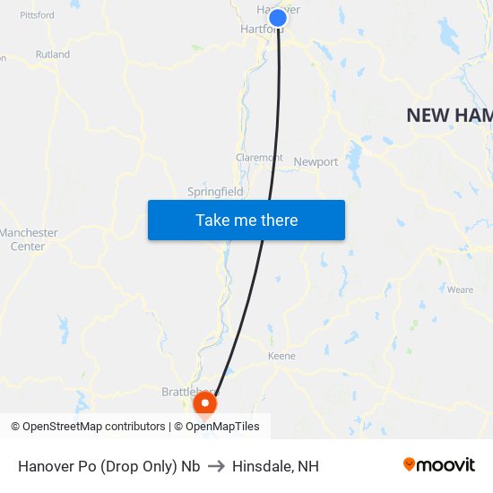 Hanover Po (Drop Only) Nb to Hinsdale, NH map