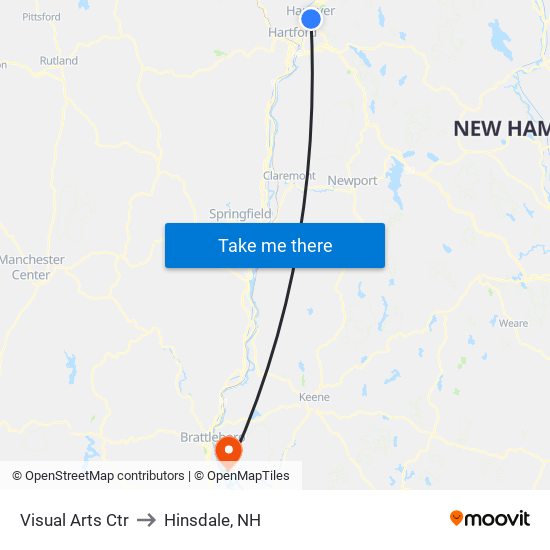 Visual Arts Ctr to Hinsdale, NH map