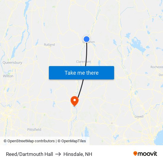 Reed/Dartmouth Hall to Hinsdale, NH map