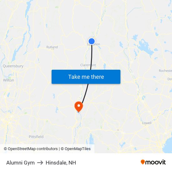 Alumni Gym to Hinsdale, NH map