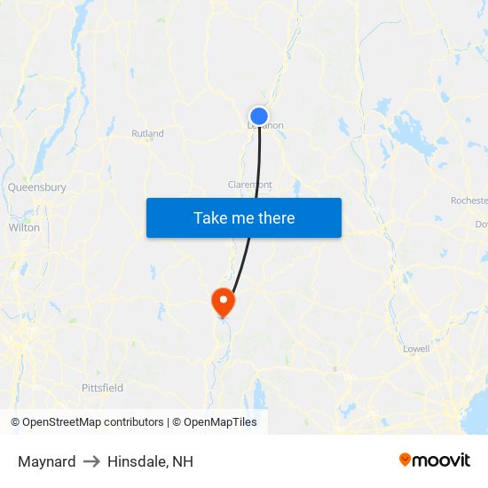 Maynard to Hinsdale, NH map