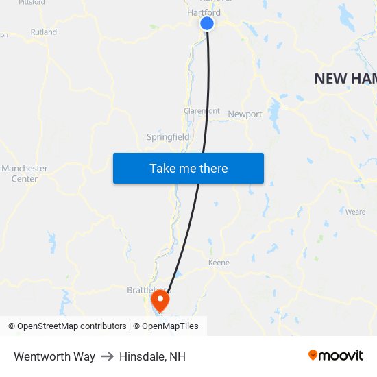 Wentworth Way to Hinsdale, NH map