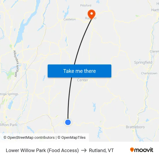 Lower Willow Park (Food Access) to Rutland, VT map