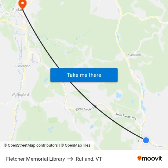 Fletcher Memorial Library to Rutland, VT map