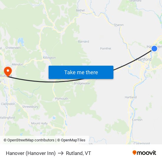 Hanover (Hanover Inn) to Rutland, VT map