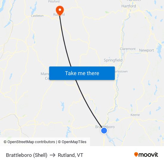 Brattleboro (Shell) to Rutland, VT map