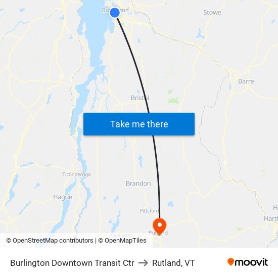 Burlington Downtown Transit Ctr to Rutland, VT map