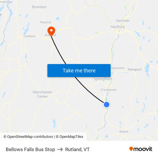 Bellows Falls Bus Stop to Rutland, VT map