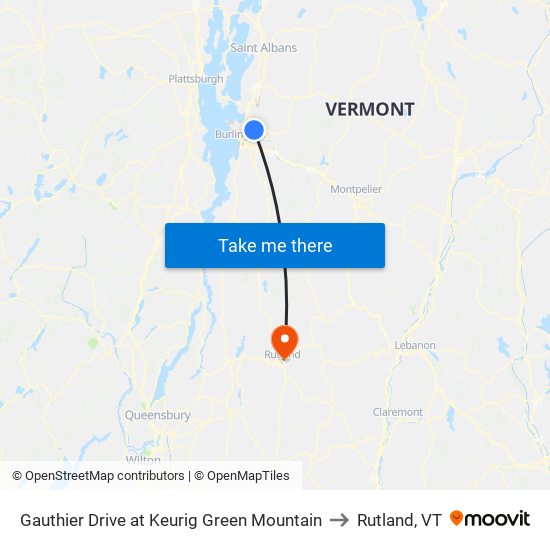 Gauthier Drive at Keurig Green Mountain to Rutland, VT map