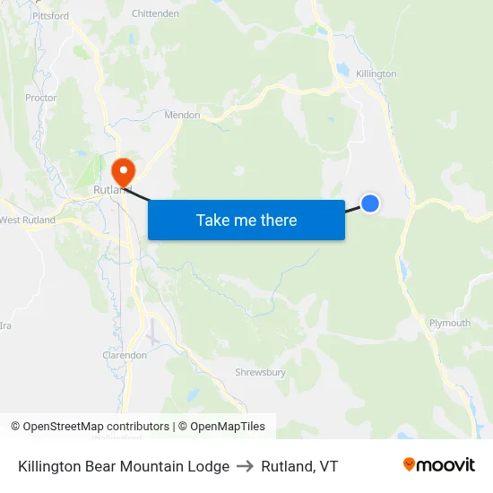 Killington Bear Mountain Lodge to Rutland, VT map