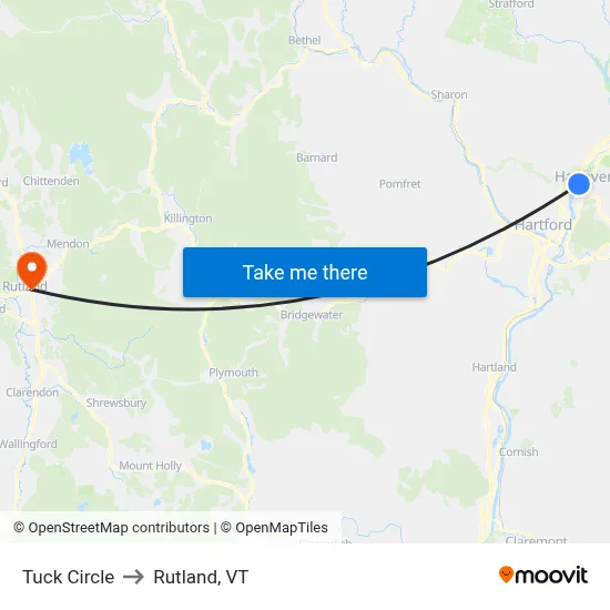 Tuck Circle to Rutland, VT map